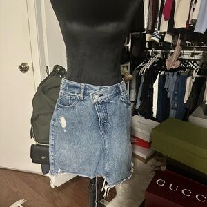 Express Blue Distressed Denim Mini Skirt